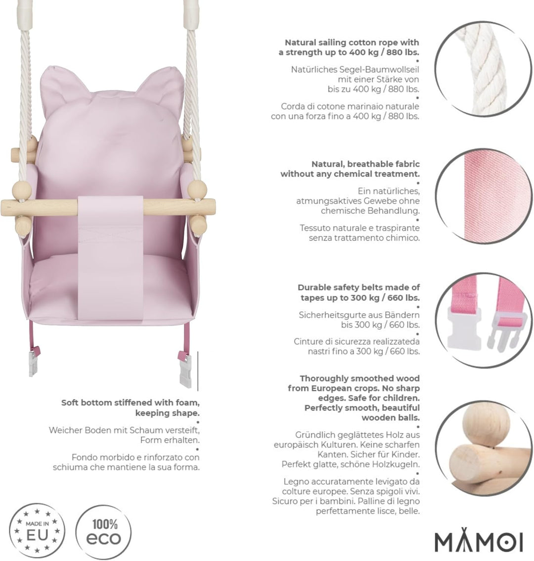 MAMOI® Babyschaukel Kinderschaukel Holz + SICHERHEITSGURT, Schaukel für Kinder Garten Indoor Outdoor