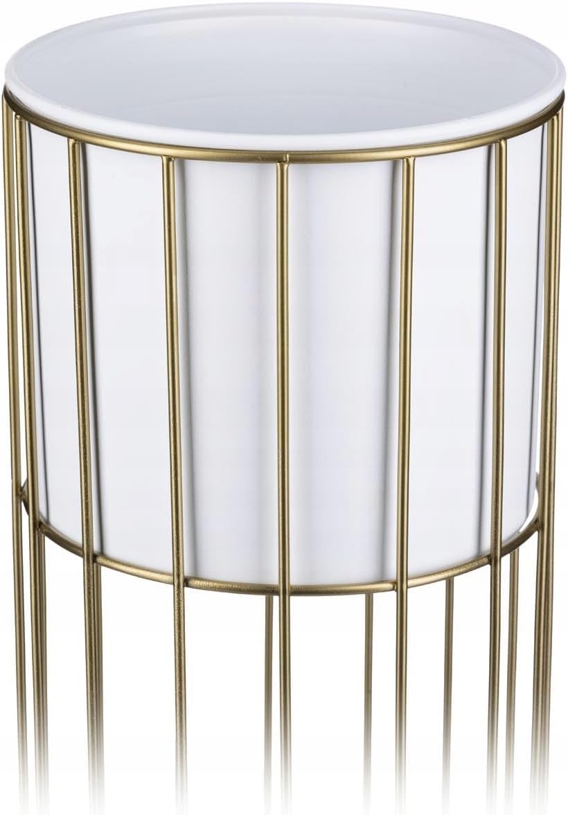 Moderne Blumenständer Metall 42 cm Hoch mit Weiss Blumentopf Rund 19 cm Ø auf Robuste Gold Ständer -