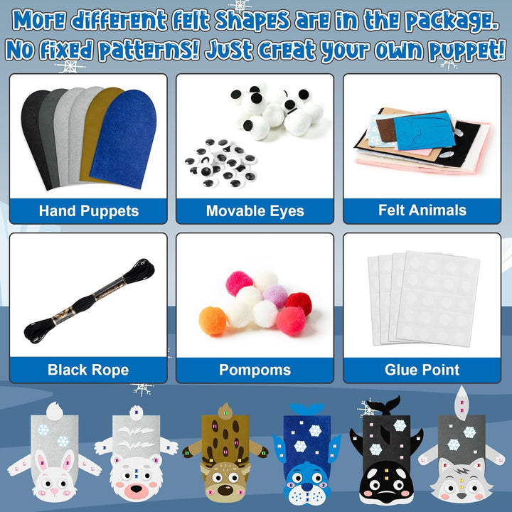 WATINC 6pcs Felt Handpuppe DIY Art Craft Set, Kunsthandwerk gefühlt Socke Puppet Spielzeug, kreative