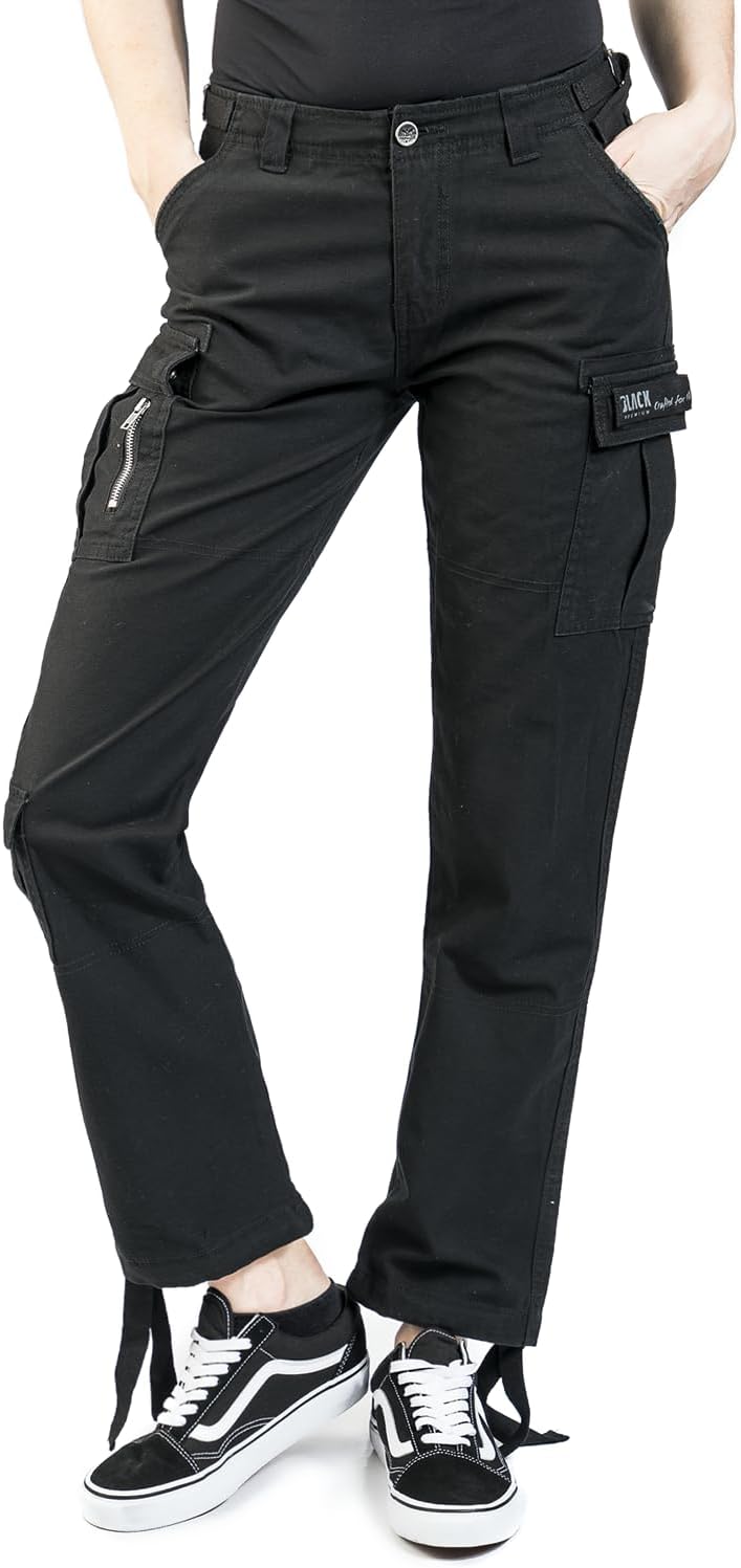 Black Premium by EMP Damen Schwarze Cargoshose mit seitliche Einschubtaschen und Gesässtaschen 27W /