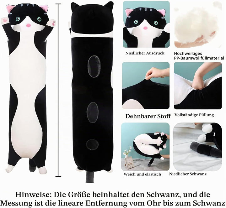 Lange Katze Kuscheltier Stofftiere Katzen Plüsch Kisse Süsse Kätzchen Plüschtier Schlafkissen,Weiche