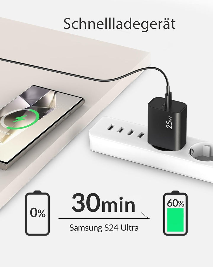 ARCCRA 25W USB C Ladegerät mit USBC Schnellladekabel 2M für Samsung Galaxy S25 S26 S24 S23 S22 S21 U