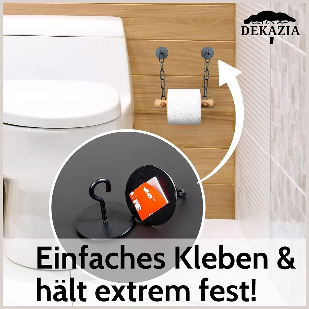 DEKAZIA® Toilettenpapierhalter Holz | Toilettenpapierhalter ohne Bohren schwarz | Klopapierhalter oh