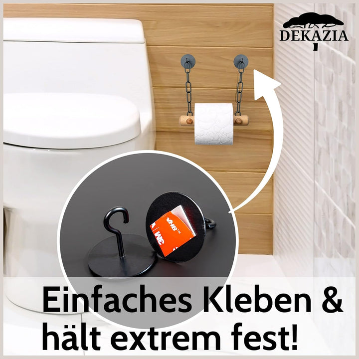 DEKAZIA® Toilettenpapierhalter Holz | Toilettenpapierhalter ohne Bohren schwarz | Klopapierhalter oh