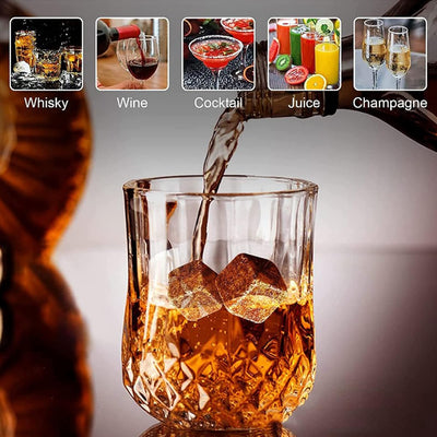 Whiskey Stones Geschenkset mit 2 Gläsern, handgefertigter Geschenkbox, 8 Granit-Whiskey-Rocks & Samt