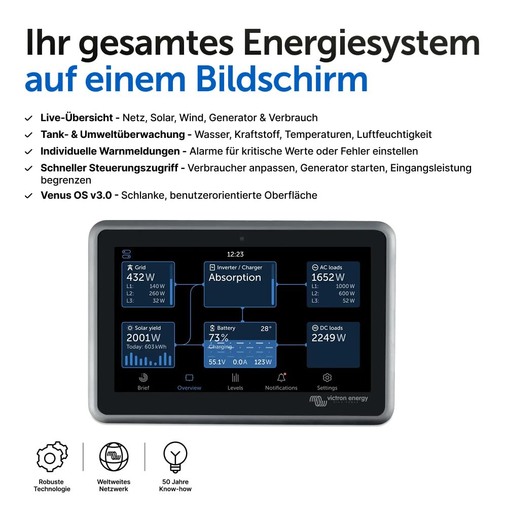 Victron Energy Ekrano GX mit integriertem Display zur Systemüberwachung und -Steuerung