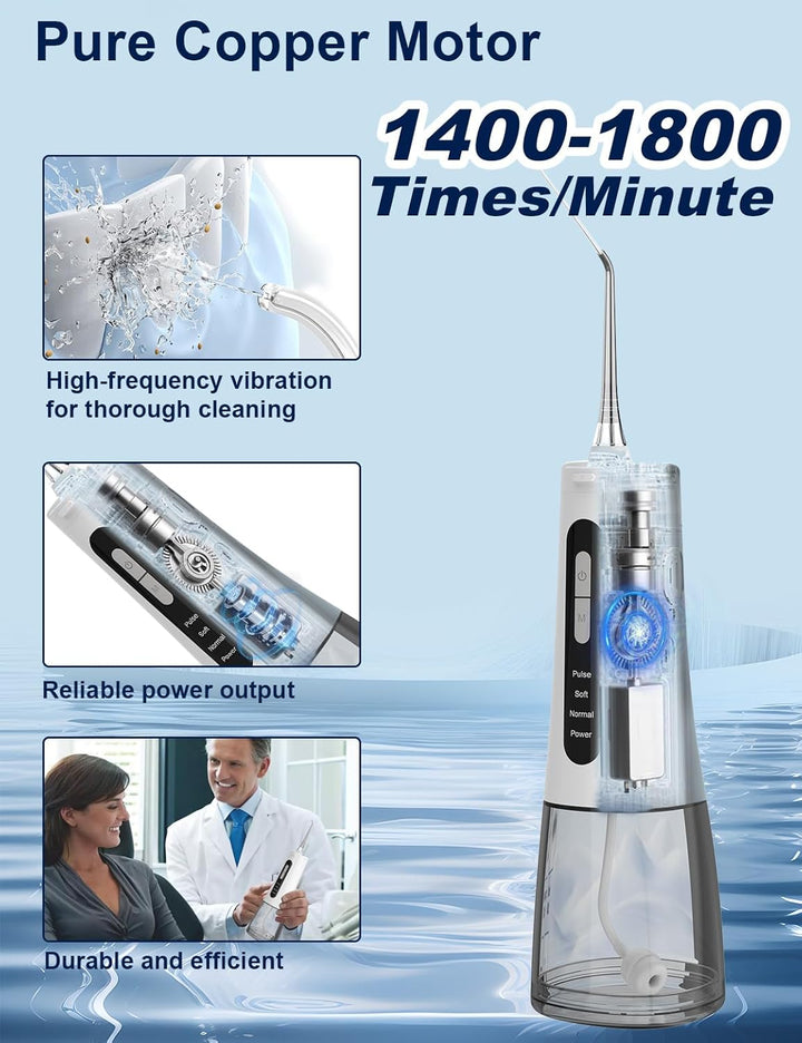 Munddusche Testsieger 2026 mit 300ML Wassertank, 4 Modi Water Flosser Kabellose Zahnreinigung, IPX7