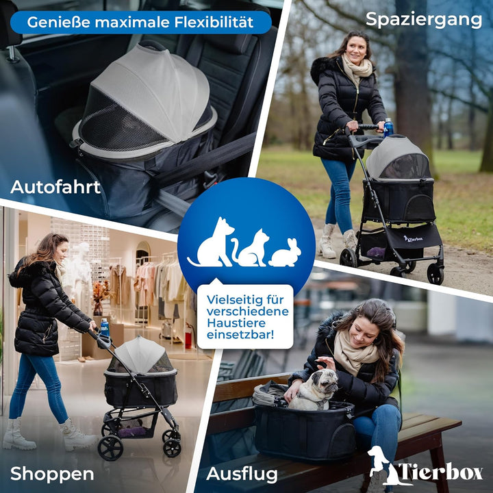 Tierbox Hundebuggy Hundewagen klappbar mit QuikFold, einfacher Transport, Traglast bis 15 kg - Grau,