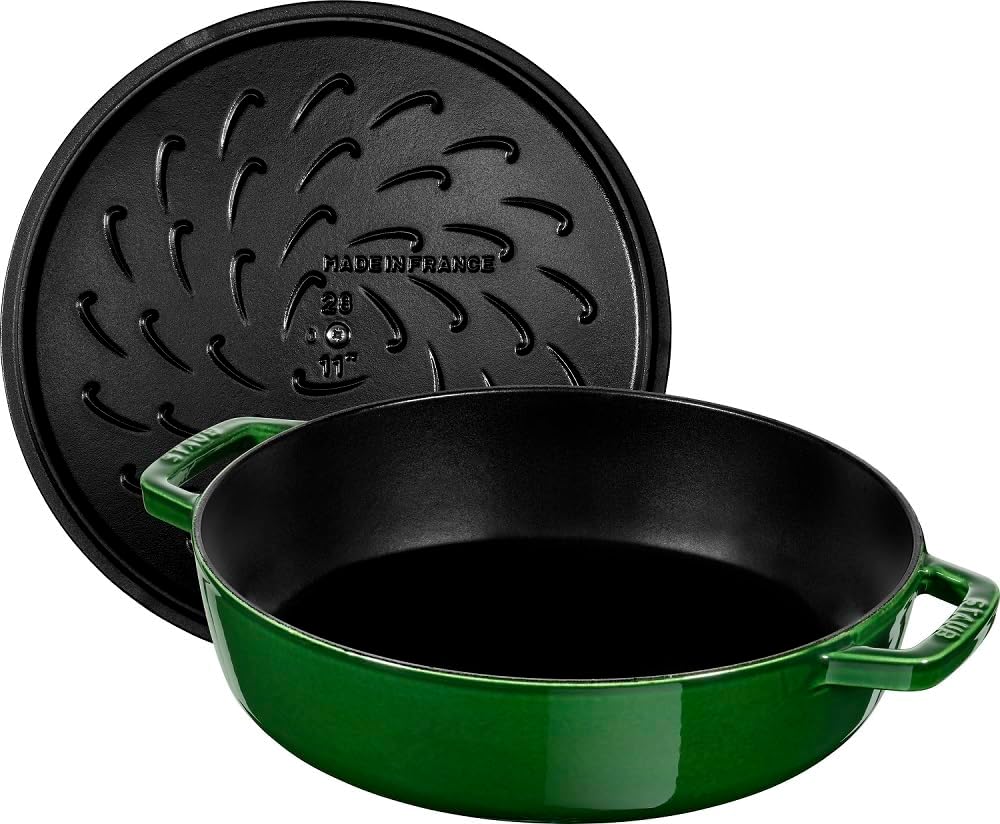 STAUB Gusseisen Bräter, Chistera Tropfenstruktur im Deckel, Rund 24 cm, 2,5 L, Basilikumgrün Basilik