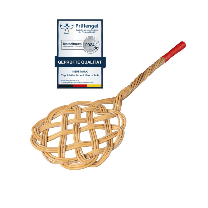 NEUSTANLO | Teppichklopfer in Sonnenform mit Handschutz | 3-fädiges Natur Rattan | länglich hell | 7