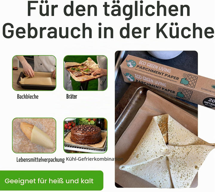 Eco Green Living Backpapier, 30 cm breit, braun. Ungebleichtes Backpapier, antihaftbeschichtet und f