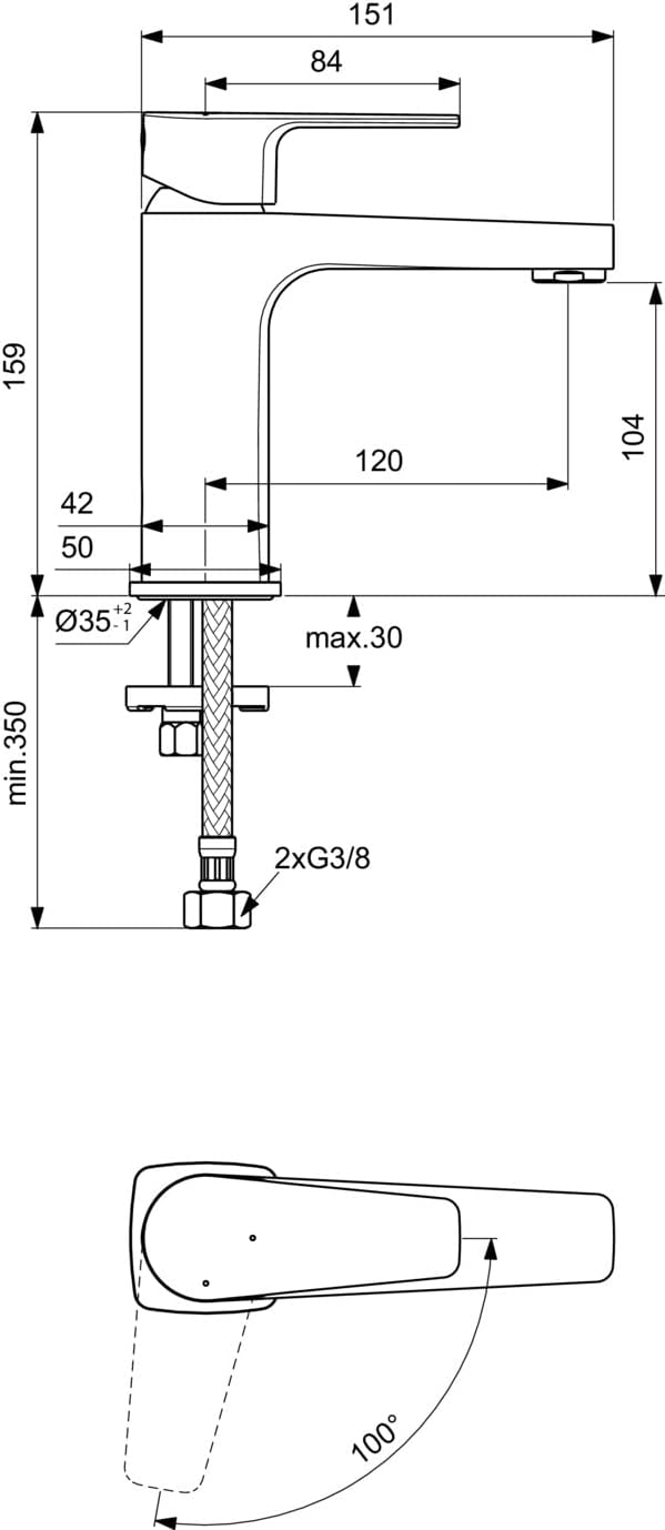 Ideal Standard BC687AA Cerafine D Waschtischarmatur Grande ohne Ablauf, Bad-Wasserhahn mit Auslauf,
