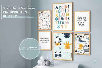 Papierschmiede® Bilder Kinderzimmer Kids Mood Poster Set ABC Dino Safari, Gerahmte Bilder fürs Kinde