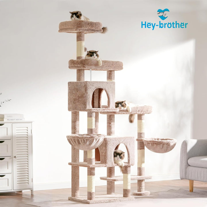 Hey-brother XXL Kratzbaum für gross Katzen, 180 cm hoch Stabil Katzenbaum mit rechts erweitert mit 3