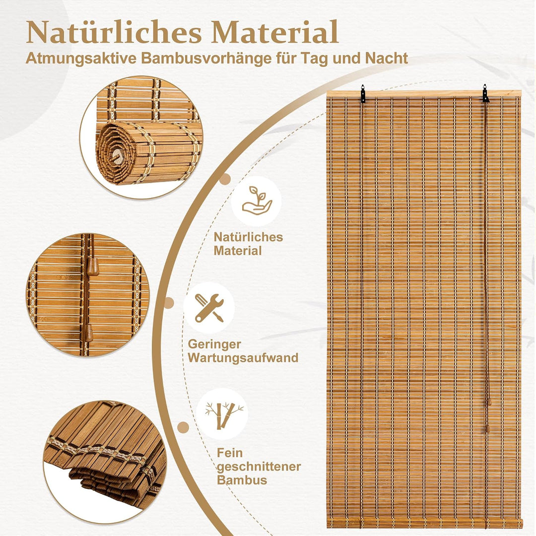 Cy.curtain bright Bambusrollo Bambus Rollo Sonnenschutz und Sichtschutz Rollo,für Fenster Und Türen,