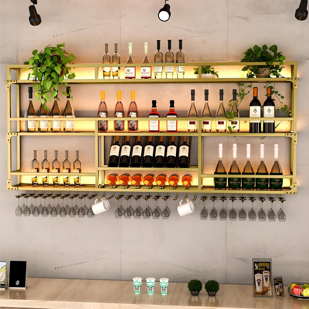 Weinregal Wand, 3 Ebenen Wand-Weinregale mit Glashalter, Multi funktionaler Weinpareite Display Rack
