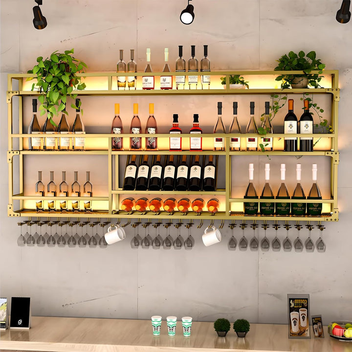 Weinregal Wand, 3 Ebenen Wand-Weinregale mit Glashalter, Multi funktionaler Weinpareite Display Rack