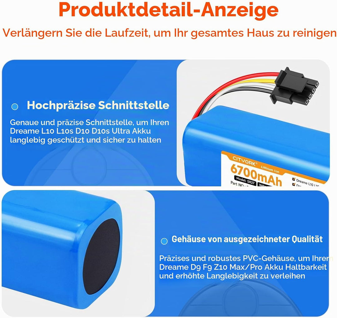 CITYORK 14,4 V 5600 mAh Lithium-Ersatzbatterie für Mi Robot Mijia 1. und 2. Generation, Roborock S50