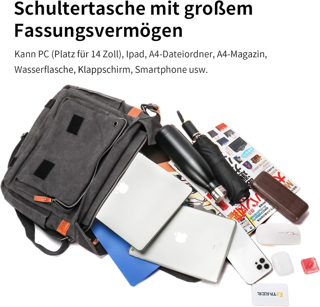 Estarer Umhängetasche 14 Zoll Laptoptasche Messenger Bag für Alltag Sport Reise, S