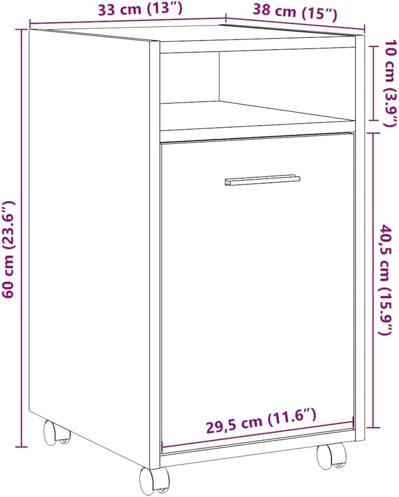 vidaXL Schrank mit Rollen Altholz-Optik 33x38x60 cm Holzwerkstoff, Sideboard, Wohnzimmerschrank, Sch
