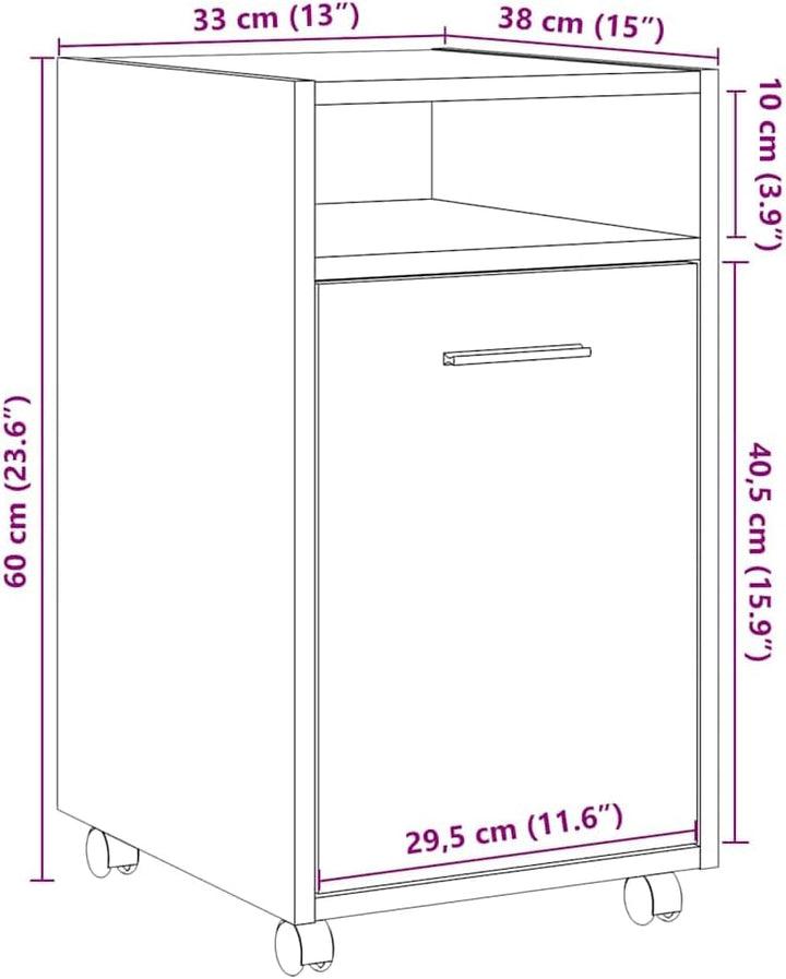 vidaXL Schrank mit Rollen Altholz-Optik 33x38x60 cm Holzwerkstoff, Sideboard, Wohnzimmerschrank, Sch