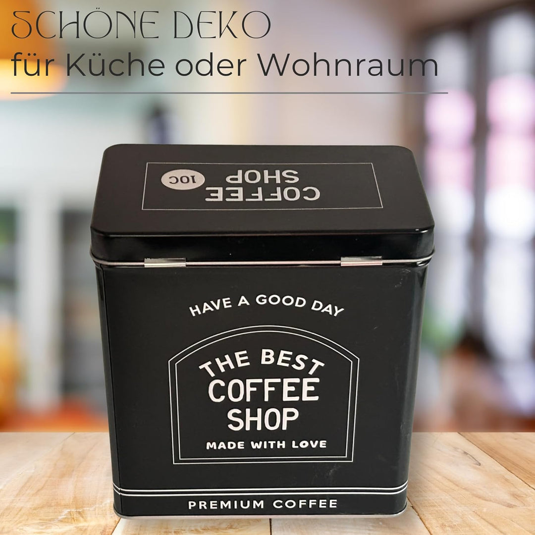 Vorratsdose Kaffeedose Teedose eckig mit Schublade, lackiert schwarz mit weisser Schrift Masse: (H/B