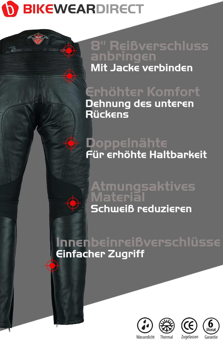 TEXPEED motorradhose leder wasserdicht herren mit protektoren - Schwarz Vollnarbiges Lederhose echtl
