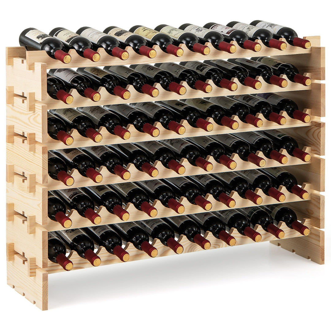 COSTWAY Weinregal Holz stapelbar, Flaschenregal für 60 Flaschen, Weinständer mit 6 Ebenen, Holzregal