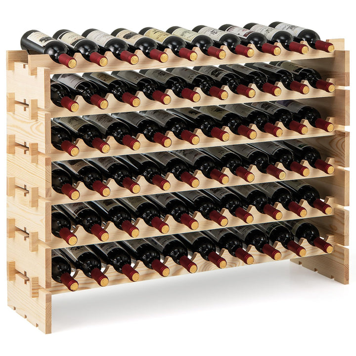 COSTWAY Weinregal Holz stapelbar, Flaschenregal für 60 Flaschen, Weinständer mit 6 Ebenen, Holzregal