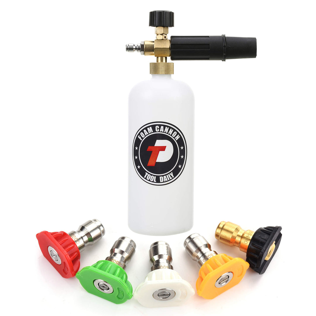Schaumkanone mit 1/4 Inch Schnellverbindungsstick, 1 Liter Flasche, 5 Hochdruckreiniger Düsekopf 1/4