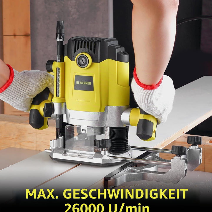 Oberfräse mit Koffer 1800W 10000-26000 U/min DEWINNER, Oberfräsen Mit 12 Stück Fräsen Cuter, 3 Spann