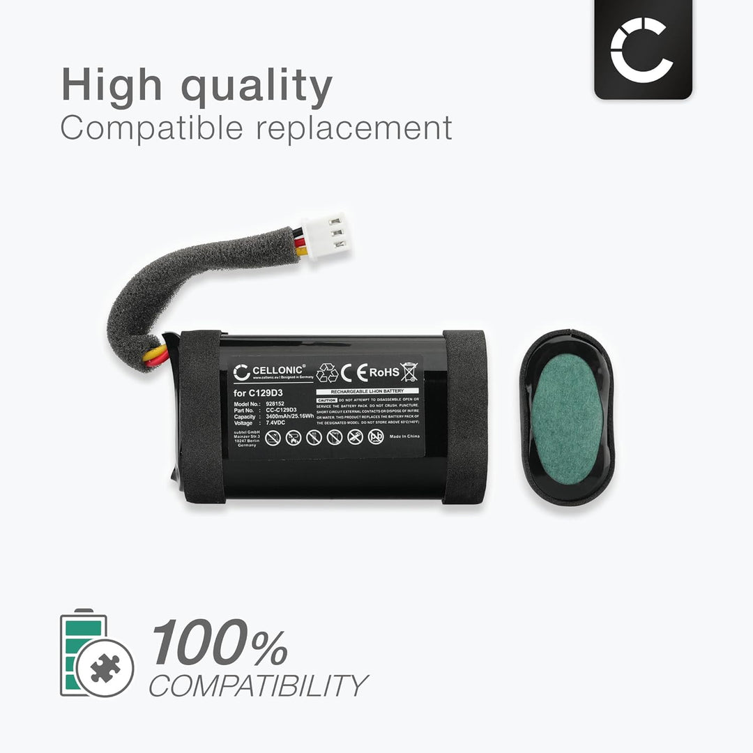 CELLONIC, Lautsprecherakku kompatibel mit Bang & Olufsen BeoPlay A1 (3400mAh, 7.4V) Ersatzakku C129D