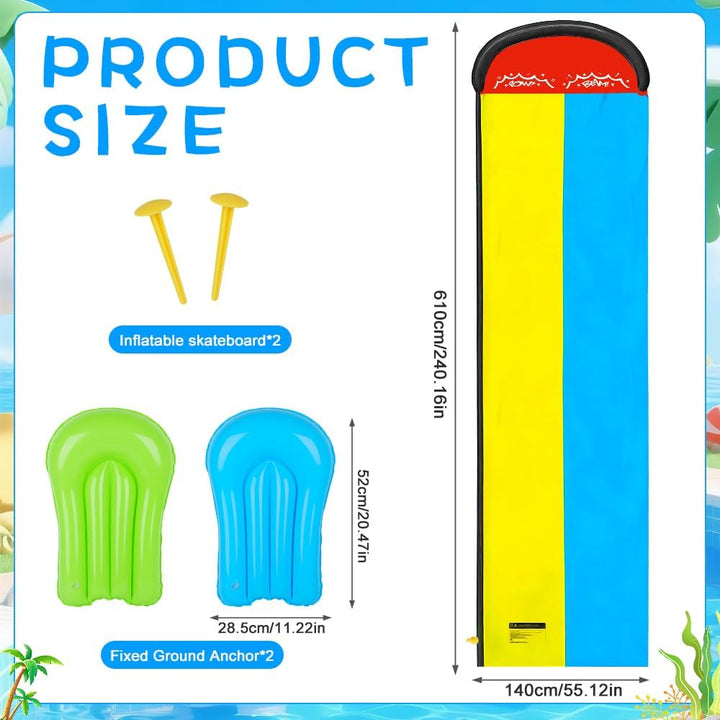 Double Wasserrutsches mit 2 Bodyboards, 19.6ft/600cm Wasserrutsche Garten für Kinder, Wasserrutsche