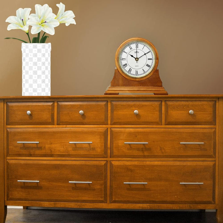 MPM Quality Retro Wood Tischuhr, Braun, Traditionelle und Elegante Holztischuhr, Römischen Ziffern,
