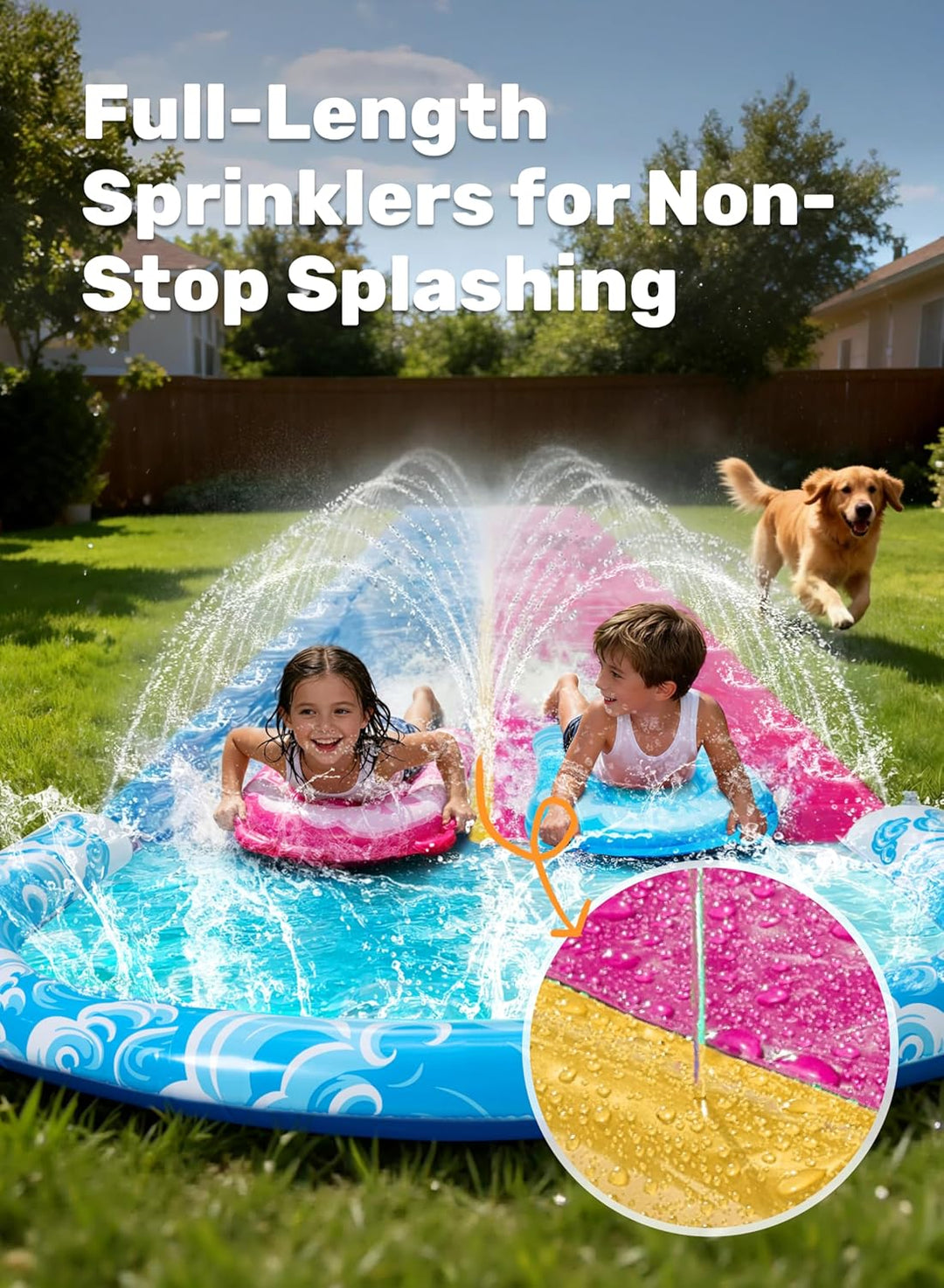 JOYIN 32,5ft/990.6cm Wasserrutsche und 2 aufblasbare Boards, extra Lange Doppel-Garten-Wasserrutsche