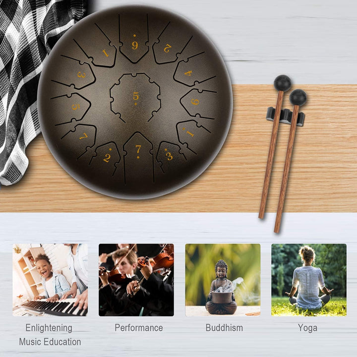 KUD Tongue Drum, 12 Zoll 13 Tone C-Dur Zungentrommel Schlagzeug Instrument, Steel Pan Töne Schlagins