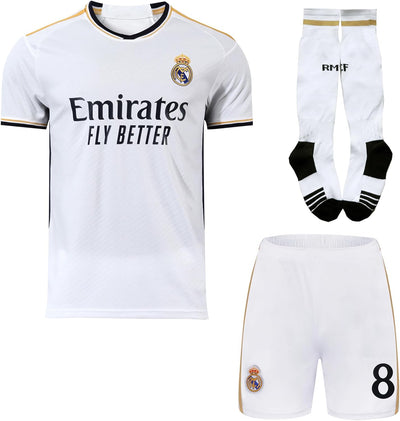 PraiseLight R. Madrid Toni Kroos #8 Heim Kinder Trikot 2023/2024 Fussball Shorts Socken Set Jugendgr