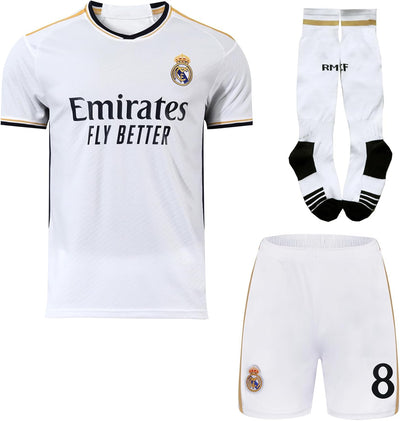PraiseLight R. Madrid Toni Kroos #8 Heim Kinder Trikot 2023/2024 Fussball Shorts Socken Set Jugendgr