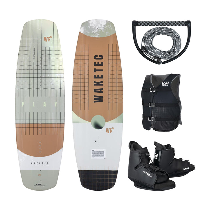 Wakeboard Set Play DLX, Bindung, Leine, Weste, Anfänger Ausrüstung 134.0 Zentimeter Junior, 134.0 Ze