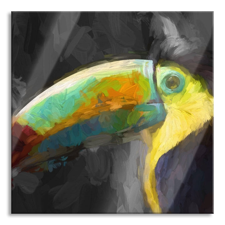 Pixxprint Glasbild | Wandbild auf Echtglas | Tukan | 40x40 cm | inkl. Aufhängung und Abstandshalter,