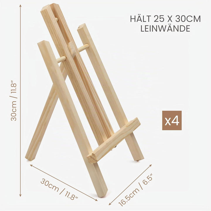 Belle Vous Tischstaffelei aus Holz (4 Stk) - 30cm Kiefernholz Staffelei Dreifuss Holzstaffelei Klein