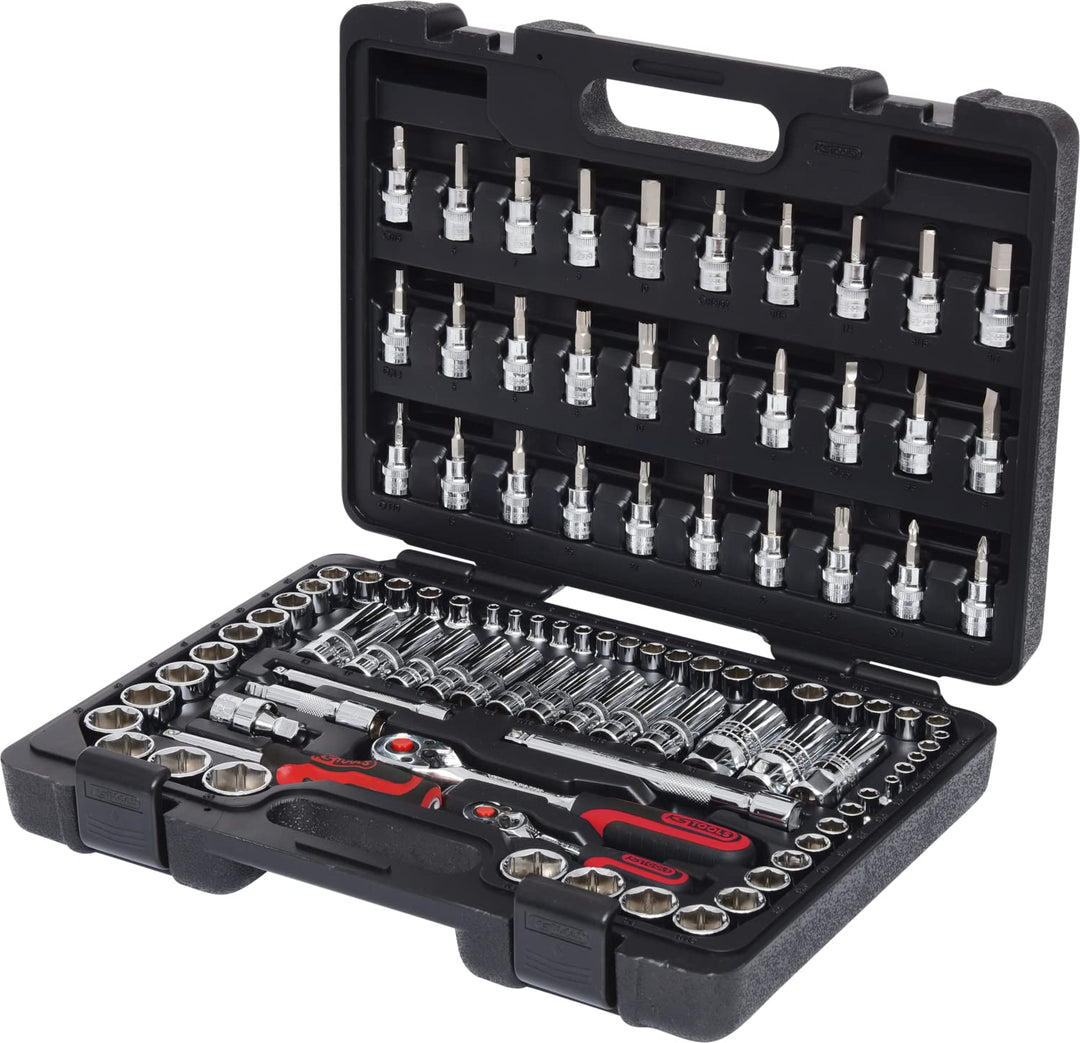KS Tools 918.0699 1/4 Zoll + 3/8 Zoll CHROMEplus Steckschlüssel-Satz | mit 2 Umschaltknarren, 72-Zah