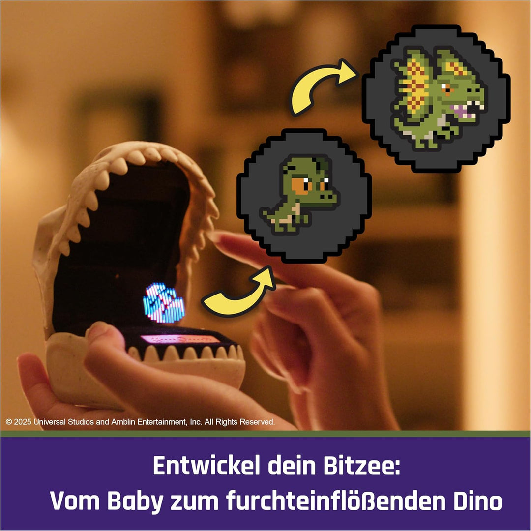 Bitzee Jurassic World – Interaktives Dino-Spielzeug im T-Rex-Design, mit 25 virtuellen Dinosauriern,