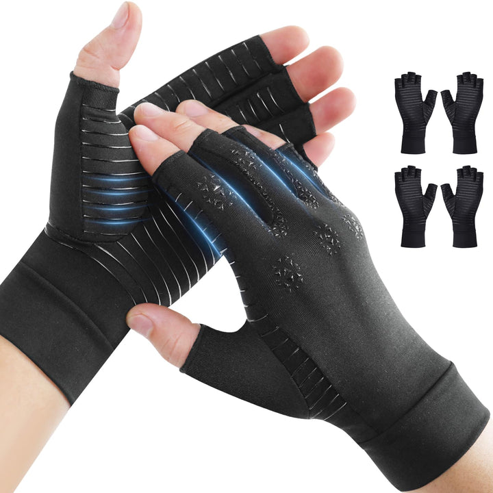 Donfri 2 Paar Kupfer- Arthritis-Kompressionshandschuhe Damen Herren Schwarz (M) M Schwarz (2 Paar),