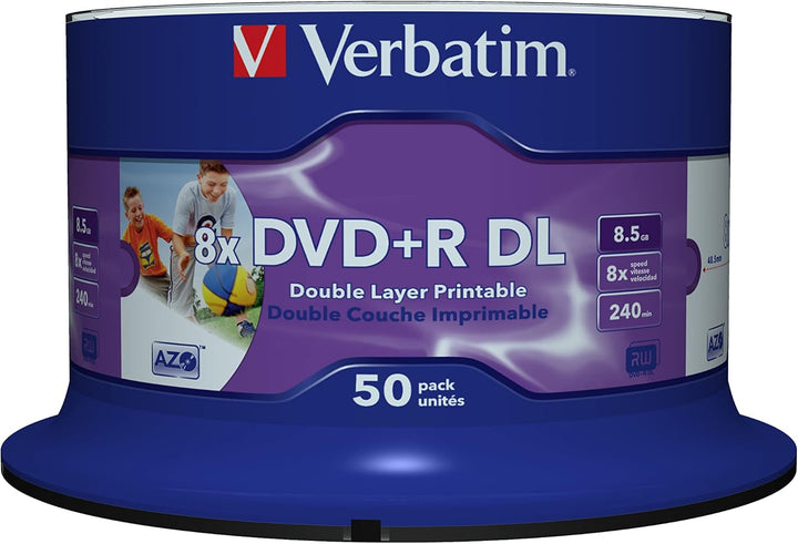 Verbatim DVD+R Double Layer Wide Inkjet Printable 8.5GB, 50er Pack Spindel, DVD Rohlinge bedruckbar,