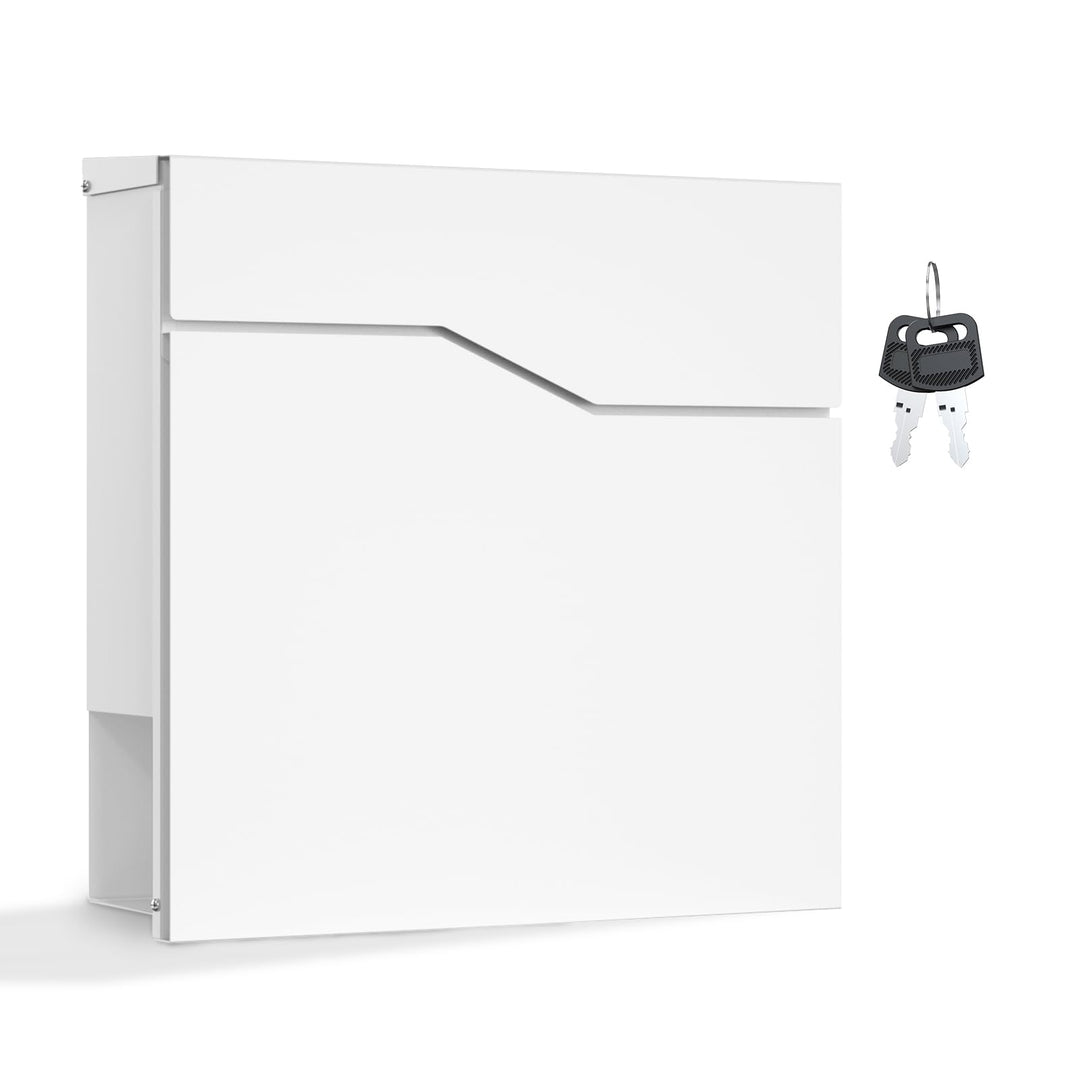 Wiltec Designer Briefkasten V19 weiss 370 x 102 x 370 mm, Wandbriefkasten mit Schloss und Zeitungsro