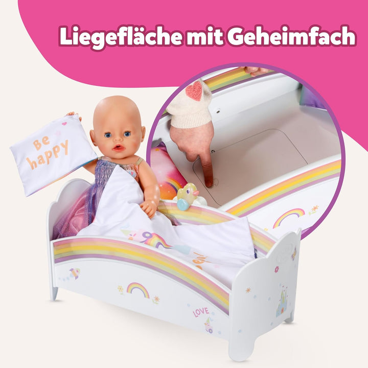 BABY Born Regenbogenbett, Puppenbett mit Regenbogenlichtern und beruhigender Einschlafmelodie inkl.