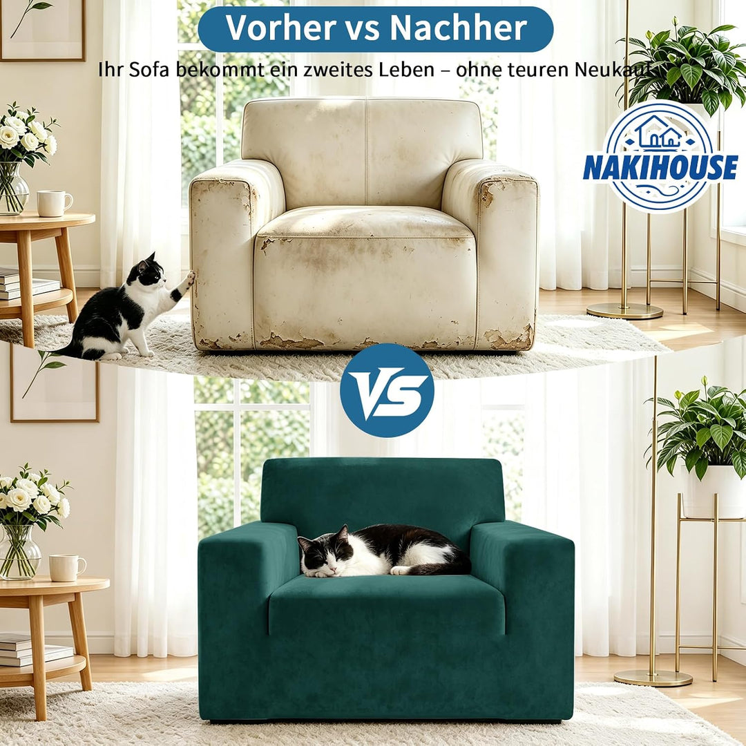 Dicke Samt Sofa Überwürfe Sofabezug mit einem Kissenbezug, Superweicher Elastische Sofa Abdeckung in