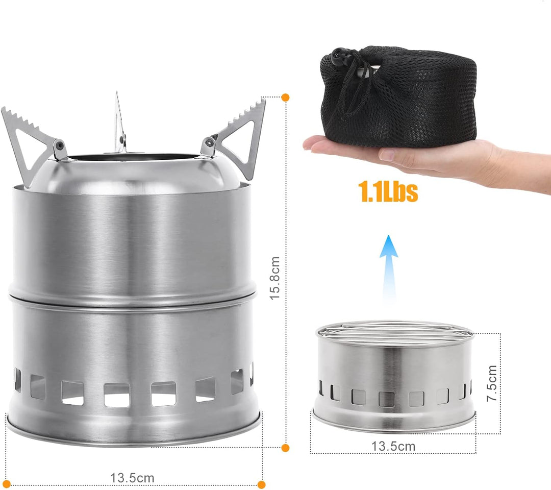 Lixada Campingkocher Holzofen, Tragbar Camping Holzofen, Klapp und Winddicht aus Edelstahl, Hobo Koc