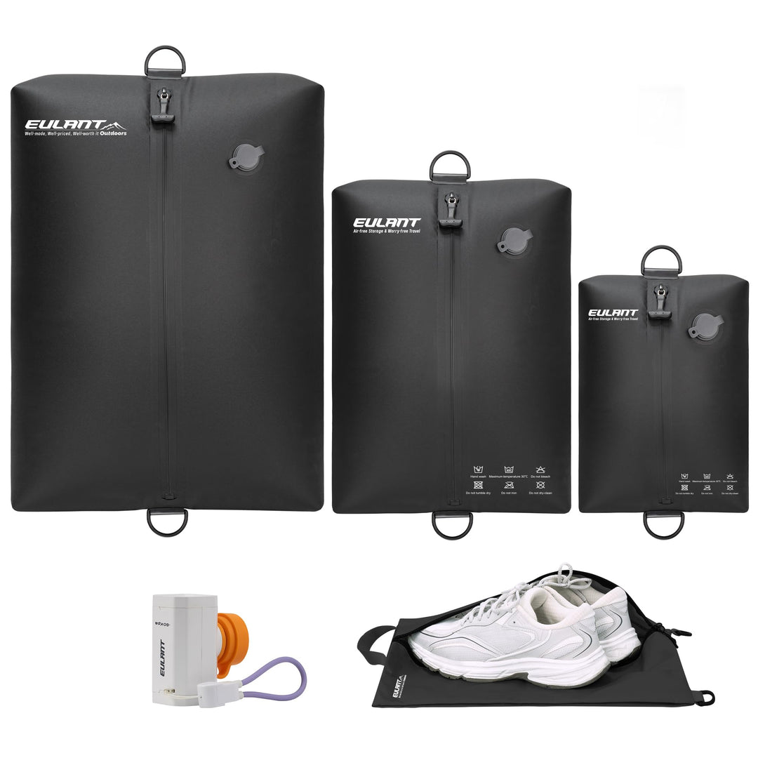 EULANT TPU-Reise-Vakuumbeutel mit Pumpe, wiederverwendbares Reisepack-Vakuum-Set mit IPX8-Reissversc